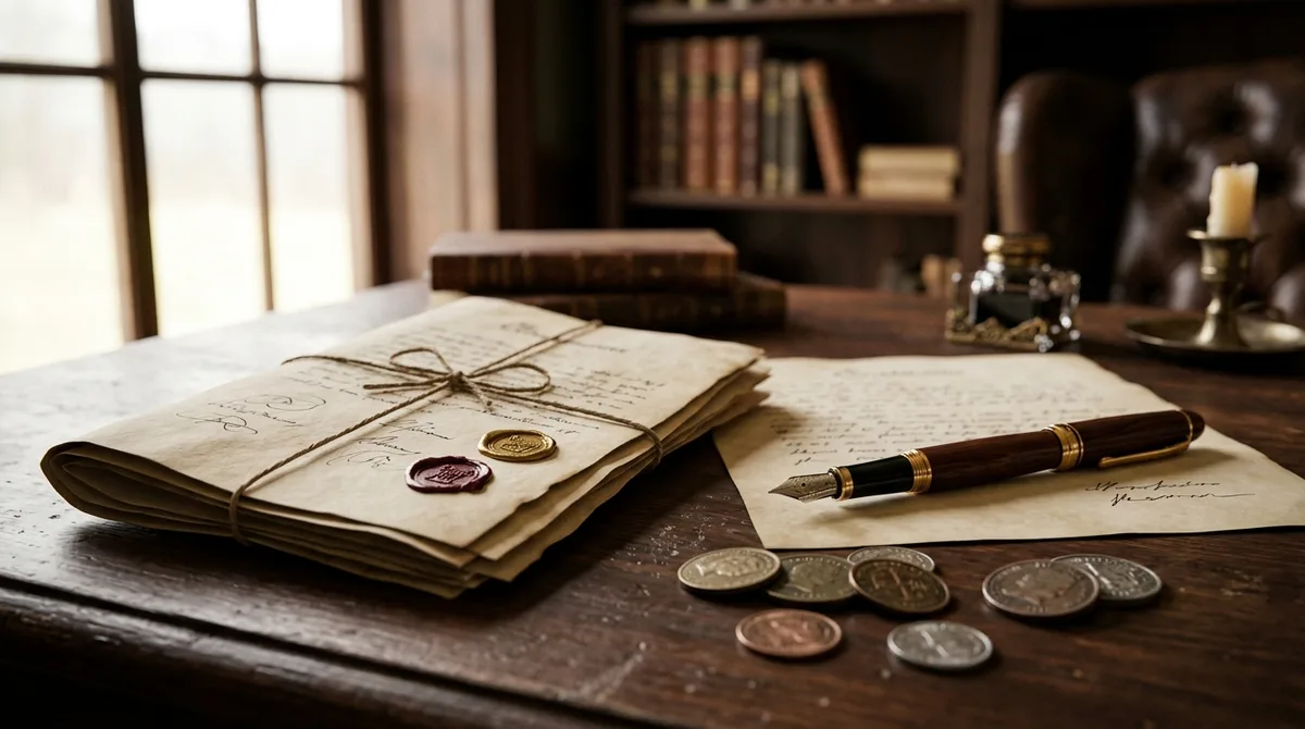 مستندات وعملات على مكتب